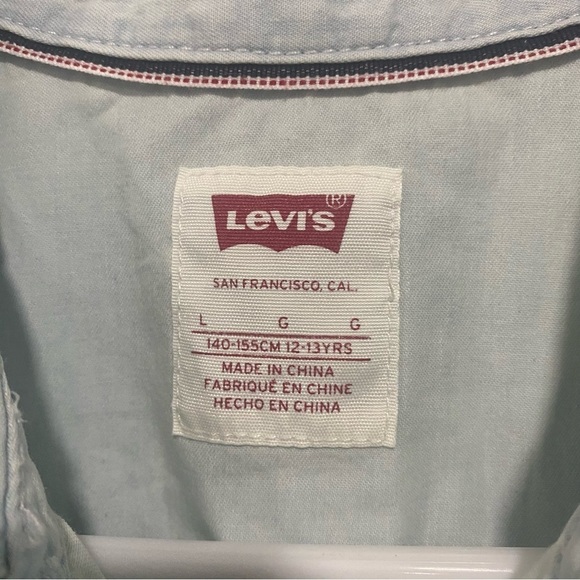 Girl’s Button Up Long Sleeve Dress Distressed Denim Look - Levi’s Blue Size L - Picture 4 of 8